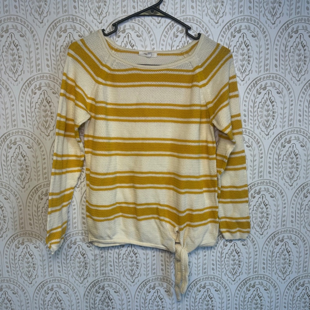 Maurices Yellow Stripe Tie Front Sweater‎ Size S 100% cotton